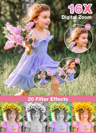 Digital Camera,1080P Kids Camera 44MP Point and Shoot Digital Cameras | 16X Zoom,Anti-Shake,32GB Card,Date Stamp,Compact Small Cameras Photography for Kids Student Teen Girl Boy(Black)
