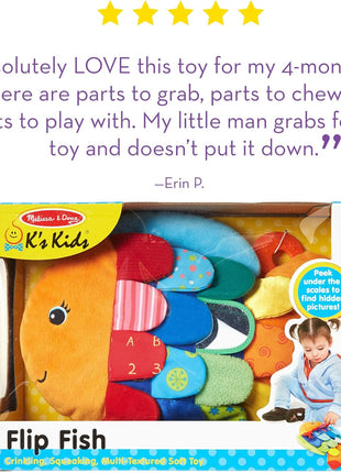 Melissa & Doug K's Kids, Flip Fish Stuffed Animal, Soft Baby Book, Multi-Textured Squeaking & Crinkling Infant Sensory Toys for Babies with Baby Mirror, Tummy Time Toys for Infants Ages 0–9 Months
