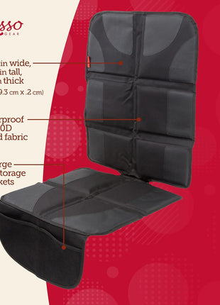 Lusso Gear Car Seat Protector for Baby Car Seat - Thick Padding - Seat Protector Under Baby Car Seat with 2 Mesh Storage Pockets - Black Waterproof Baby Car Seat Protector - Non-Slip Padded Backing