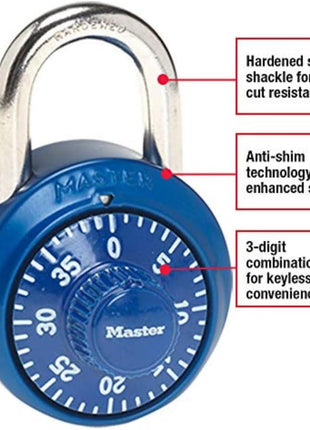 Master Lock 1530DCM School or Gym Locker Lock Combination Padlock, Back to School Essential, Pack of 1 - Colors May Vary
