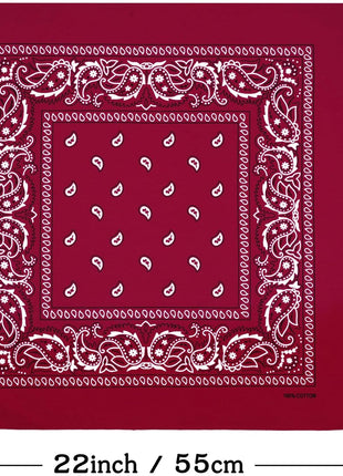 Bycc Bynn 3 Pack 100% Cotton Paisley Bandanas Square Scarf Headwear (Black + Burgundy + White)