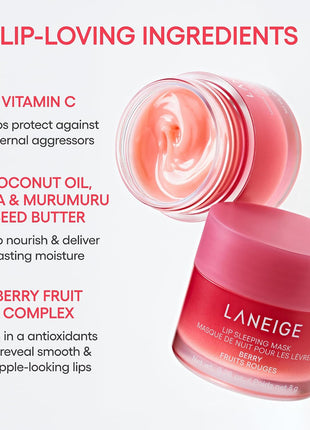 LANEIGE Lip Sleeping Mask: Korean Overnight Treatment For Dry Lips | Hydrating & Nourishing Overnight Lip Treatment Mask with Vitamin C, Shea & Murumuru Seed Butter