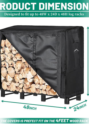 Himal 4ft Waterproof Firewood Cover, Heavy Duty 600D Oxford Outdoor Storage Wood Rack Cover with Buckle (Log Rack not Included)