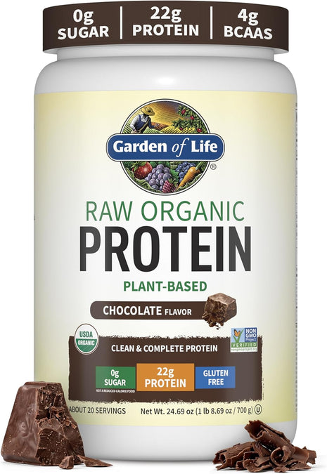 Garden of Life Protein Powder, Vegan Protein Powder, BCAA, Probiotics & Digestive Enzymes, Gluten & Lactose Free, Chocolate, 1.5 LB