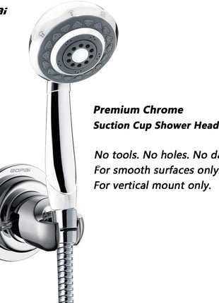 BOPai Suction Cup Shower Head Holder for Handheld Shower, Chrome | Vertical Mount Only, Repositionable & Powerful Vacuum Suction