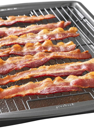 GoodCook 15" x 10.5" Nonstick Carbon Steel Baking Pan & Raised Wire Rack – Pizza Crisper, Crispy Bacon, Multipurpose Cooking Sheet Pan, Cooling Rack, Kitchen Cookware Set, Dishwasher Safe
