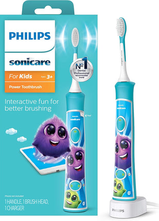 Philips Sonicare for Kids 3+ Bluetooth Connected Rechargeable Electric Power Toothbrush, Interactive for Better Brushing, Turquoise, HX6321/02 | 2 Intensities, App Connected, 2-Minute Guided Timer, Includes Brush Head, Turquoise, HX6321/02