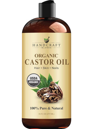 Handcraft Blends Organic Castor Oil 16 Fl Oz | 100% Pure and Natural | Premium Grade Carrier Oil | Hair, Eyelashes and Eyebrows | Hair and Body | Expeller-Pressed | Hexane-Free