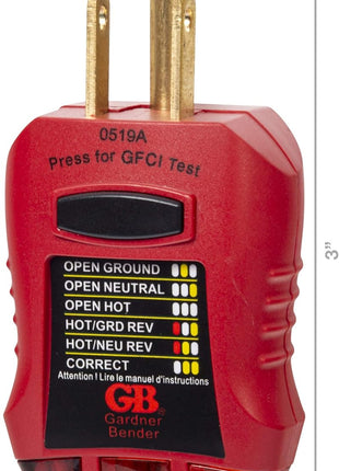 Gardner Bender GFI-3501 Ground Fault Receptacle Tester & Circuit Analyzer, 110-125V AC, for GFCI / Standard / Extension Cords & More, 7 Visual LED Tests , Red