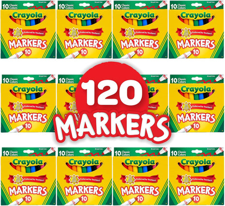 Crayola Broad Line Markers (12pk), Assorted Bulk Markers for Kids, Arts & Crafts Supplies for Coloring Books, Construction Paper, Ages 3+ | Crayola Broad Line Markers, Teacher Classroom Must Haves, School Supplies for Kids, Ages 3+
