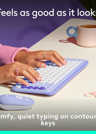 Logitech POP ICON Keys Wireless Bluetooth Keyboard - Lilac and Off-White | Comfortable typing, programmable keys, easy-switch between up to 3 devices, for laptop, tablet, PC