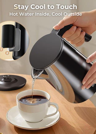 Electric Kettle 1.0L 1200W, 7 Temp Settings, 4H Keep-Warm, Fast-Boil Stainless Steel Electric Tea Kettle, 120V Water Boiler with Auto-Shut Off, Cool Touch PP Exterior for Home Office, Black