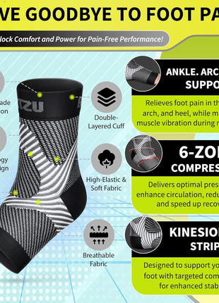 Compression Socks for Plantar Fasciitis, Achilles Tendonitis, Arthritis Relief, Ankle Brace Compression Sleeve with Foot Arch Support, Ankle Wrap for Women, Men, Swelling & Heel Pain Black L xL
