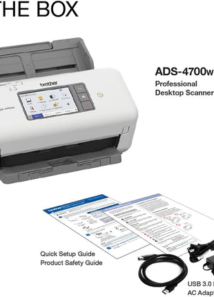 Brother ADS-4700W Professional Desktop Scanner with Fast Scan Speeds, Duplex, Wireless, and Large Touchscreen, White
