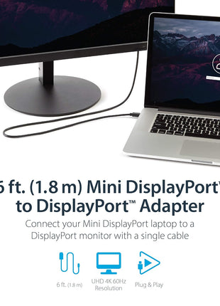 StarTech.com 3ft (1m) Mini DisplayPort to DisplayPort 1.2 Cable - 4K x 2K UHD Mini DisplayPort to DisplayPort Adapter Cable - Mini DP to DP Cable for Monitor - mDP to DP Converter Cord (MDP2DPMM3)