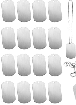 30 PCS 2"x1" Stamping Blank Dog Metal Tags Stamping Aluminum Tag Pendants Shield Shape with Chain Necklaces, Hip Hop Style Pet Dog Name Number Tags Personalized Pendant