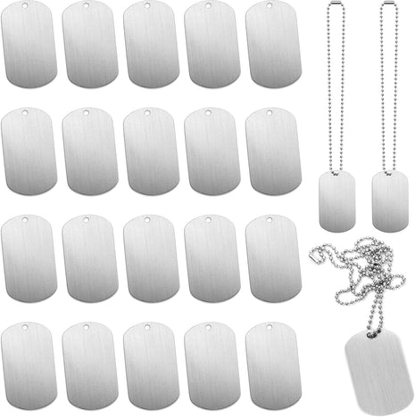 30 PCS 2"x1" Stamping Blank Dog Metal Tags Stamping Aluminum Tag Pendants Shield Shape with Chain Necklaces, Hip Hop Style Pet Dog Name Number Tags Personalized Pendant