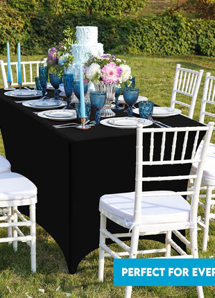 Utopia Kitchen Spandex Tablecloth 2 Pack [6FT, Black] Tight, Fitted, Washable and Wrinkle Resistant Stretch Rectangular Patio Table Cover for Event, Wedding, Banquet & Parties [72Lx30Wx30H Inch]