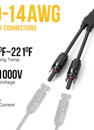 BougeRV Solar Connectors Y Branch Parallel Adapter Cable Wire Plug Tool Kit for Solar Panel