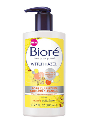 Bioré Deep Pore Charcoal Face Wash, Facial Cleanser for Dirt and Makeup Removal From Oily Skin, 6.77 Ounce & Witch Hazel Pore Clarifying Acne Face Wash, Exfoliating Facial Cleanser