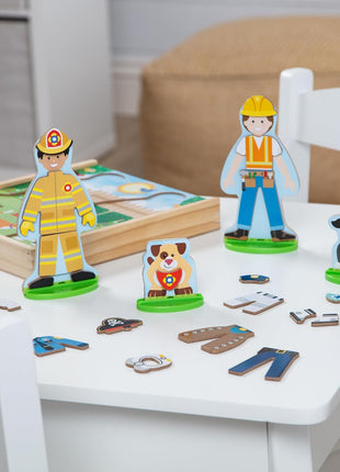 Melissa & Doug Occupations Magnetic Dress-Up Wooden Pretend Play Set (74 pcs) - Magnetic Dress-Up Dolls For Kids