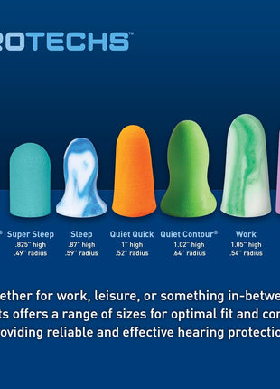 Flents Protechs Foam Ear Plugs, 10 Pair with Case for Sleeping, Snoring, Loud Noise, Traveling, Concerts, Construction, Studying, Work, Shooting, NRR 33, Purple, Disposable, Made in the USA