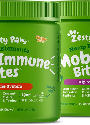 Allergy Immune Soft Chews + Hemp Seed for Dogs - with Curcumin + Glucosamine for Dogs with Hemp - Hip & Joint Dog Supplement with Chondroitin