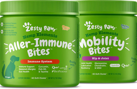 Allergy Immune Soft Chews + Hemp Seed for Dogs - with Curcumin + Glucosamine for Dogs with Hemp - Hip & Joint Dog Supplement with Chondroitin