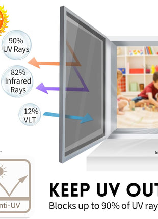 KESPEN Window Privacy Film One Way Daytime Privacy Static Cling Sun Blocking Anti UV Reflective Window Tint for Home and Office, Black Silver, 17.5 Inch x 6.5 Feet
