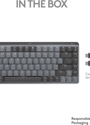Logitech MX Mechanical Mini for Mac Wireless Illuminated Keyboard, Low-Profile Performance Switches, Tactile Quiet Keys, Backlit, Bluetooth, USB-C, Apple, iPad - Space Grey