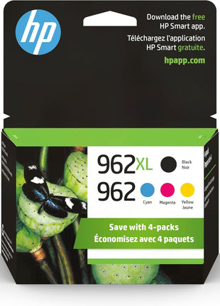 Original HP 962 Cyan, Magenta, Yellow / 962XL Black Ink Cartridges (4-Pack) | Works with HP OfficeJet 9010 Series, HP OfficeJet Pro 9010, 9020 Series