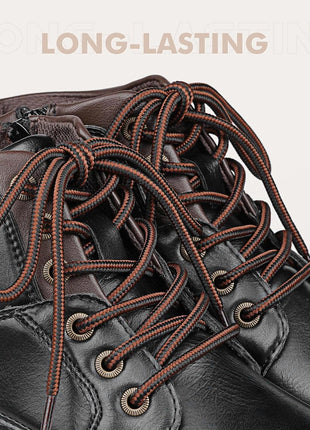 Stepace Round Shoelaces [2 Pairs] Heavy Duty Boot Shoe Laces for Hiking Work Boots Coffee Khaki-140(Dots)