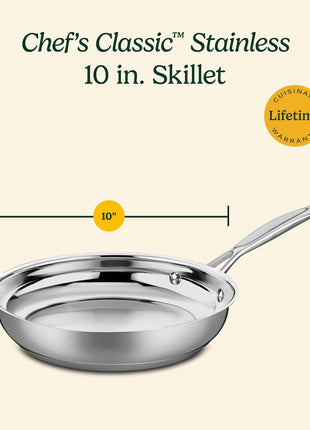 Cuisinart 10-Inch Open Skillet, Stainless Steel Skillet Large Kitchen Pan, Dishwasher Safe, Compatible with Induction, Electric, Gas Cooktops, Oven Safe Saucepan, Cool Grip Handles