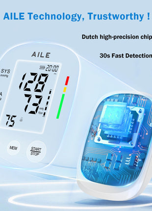 AILE Upper Arm Blood Pressure Monitor, Bp Cuff(8.7"-16.5"), 2x99 Memory | One-Touch Accuracy Readings, Digital Display, Memory Function, Fast 30 Reading, USB-C or 4 AAA, Home Use or Travel