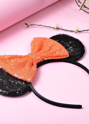 FANYITY Mouse Ears, Sequin Mouse Ears Headband for Girls Women Halloween Birthday Party (Orange Bow)