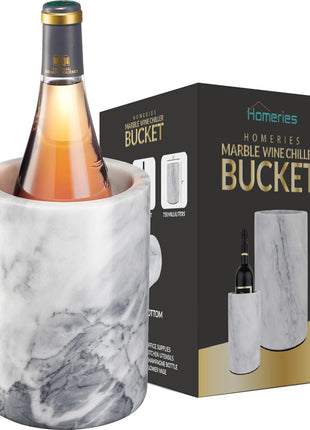 Homeries Marble Wine Chiller Bucket - Wine & Champagne Cooler for Parties, Dinner – Keep Wine & Beverages Cold, Wine Chillers for Bottles – Holds Any 750ml Bottle (Black)