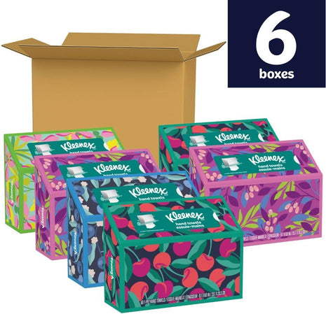 Kleenex Disposable Paper Hand Towels, 6 Boxes, 60 Tissues per Box (360 Total Tissues), Packaging May Vary | 360 Total Tissues