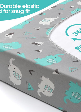 Pack n Play Sheets, BROLEX 2 Pack Mini Crib Sheets,Stretchy Portable Fitted Playard Sheet Set, Convertible Playard Mattress Cover,Ultra Soft Breathable Material,Elephant Whale