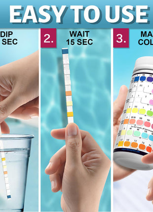 EASYTEST 7-Way Pool Test Strips, 150 Strips Water Chemical Testing for Hot tub and Spa, Accurate Test Bromine, Total Alkalinity, pH, Free Chlorine, Total Hardness, Cyanuric Acid, and Total Chlorine