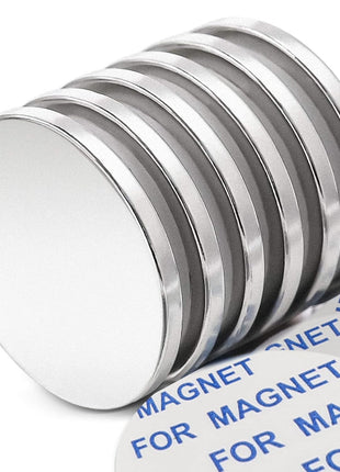 Super Strong Neodymium Disc Magnets with Double-Sided Adhesive, Powerful Permanent Rare Earth Magnet Fridge, DIY, Building, Scientific, Craft, and Office Magnets, 1.26 inch D x 1/8 inch H - 6 Packs