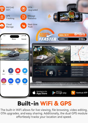 Vantrue N2X 2.7K Dash Cam Front and Inside, 5G WiFi Dual Dash Camera for Car with HDR IR Night Vision, STARVIS 2, GPS, 2.5K/60FPS, G-Sensor, 24/7 Parking Mode, Voice Control, Support 512GB Max