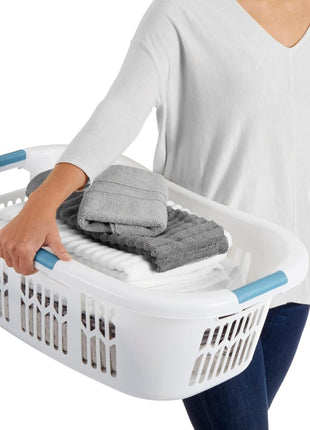 Rubbermaid Large Hip Hugger Laundry Basket/Hamper, 1.5 Bushel, White, Stackable Storage Bin/Organizer for Bathroom/Bedroom/Dorm/Home