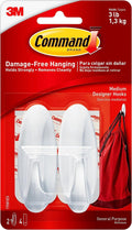 Command Medium Designer Hooks, 2 Hooks and 4 Command Strips, Damage Free Hanging Wall Hooks with Adhesive Strips, No Tools Adhesive Hooks for Hanging, Organization and Storage, Holds up to 3 lb