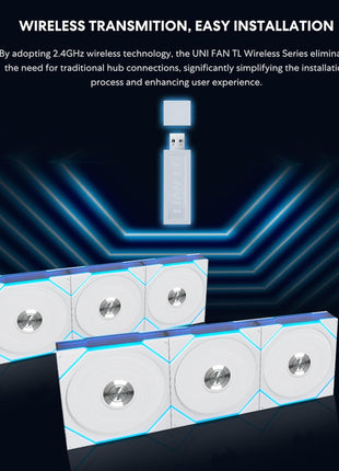 Lian Li UNI Fan TL Wireless 120-Triple Pack-2.4 GHz Wireless Signal ARGB Fan-Infinity Mirror-Daisy-Chain Design-Customizable Lighting Effects-Controller Included & Required - White (12TL1W3W)