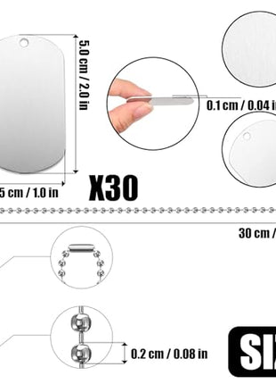 30 PCS 2"x1" Stamping Blank Dog Metal Tags Stamping Aluminum Tag Pendants Shield Shape with Chain Necklaces, Hip Hop Style Pet Dog Name Number Tags Personalized Pendant