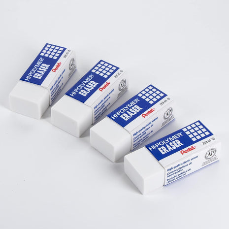 Pentel Hi-Polymer Block Eraser Small White, Pack of 4 (ZEH05BP4)