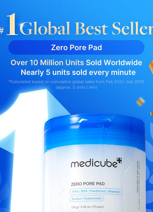 medicube Toner Pads Zero Pore Pad 2.0 | Dual-Textured Facial Pad for Exfoliation and Pore Care with 4.5% AHA Lactic Acid, 0.45% BHA Salicylic Acid | Ideal for All, Korean Skin Care, 70 Pads (1 Pack)