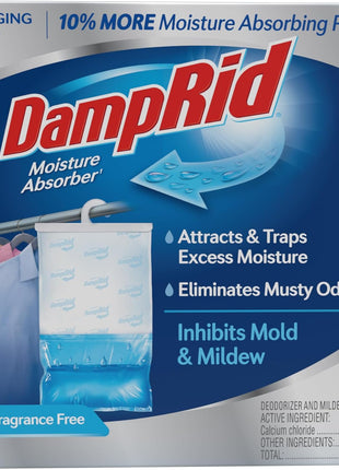 DampRid Fragrance Free Hanging Moisture Absorber, 15.4 oz., 6 Pack   Eliminates Musty Odors for Fresher Air, Ideal Moisture Absorbers for Closet, 10% More Moisture Absorbing Power*