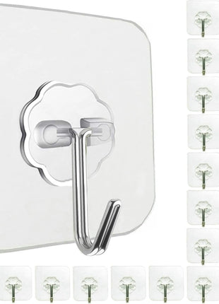 24 Pack Self Adhesive Hooks Heavy Duty - 33lb Max, Transparent, Waterproof, Sticky Wall Hooks for Keys, Bathroom, Shower, Outdoor, Kitchen, Door, Home Improvement, Utility Hooks