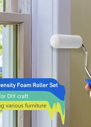 Mister Rui 4 Inch Foam Paint Roller Kit, 8 Pack - Mini Roller Set with 4 inch Small Roller Covers, Frame, Tray & Liner for Smooth Painting on Walls, Trim, Furniture, Home DIY Projects